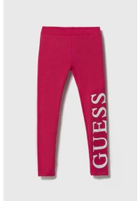 Guess legginsy dziecięce kolor różowy z nadrukiem. Kolor: różowy. Wzór: nadruk