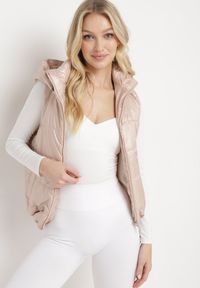 Born2be - Jasnobeżowa Kamizelka z Odpinanym Kapturem i Kieszeniami Pikowana Aggevia. Kolor: beżowy #6
