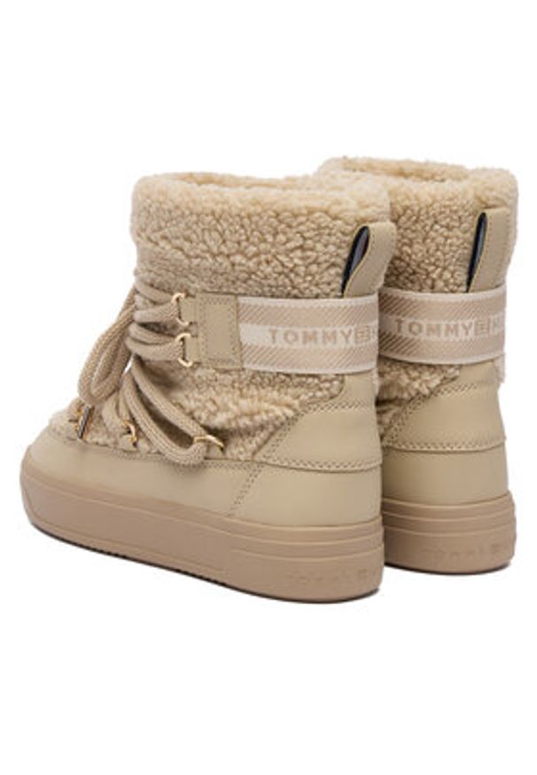 TOMMY HILFIGER - Tommy Hilfiger Śniegowce Faux Shearling Snowboot FW0FW08788 Écru. Materiał: materiał