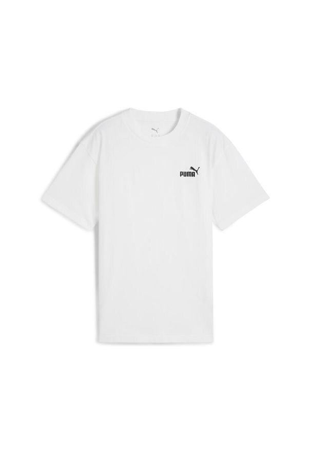 Puma - Młodzieżowa luźna koszulka ESS z małym logo No. 1 PUMA White. Kolor: biały. Materiał: prążkowany. Wzór: haft
