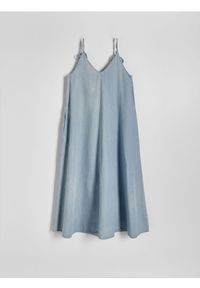 Reserved - Sukienka na ramiączkach z lyocellem - niebieski. Kolor: niebieski. Materiał: bawełna. Długość rękawa: na ramiączkach. Długość: mini