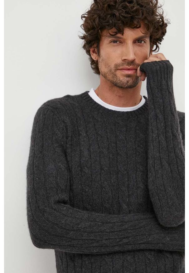 Polo Ralph Lauren sweter kaszmirowy męski kolor szary. Typ kołnierza: polo. Kolor: szary. Materiał: kaszmir. Styl: klasyczny