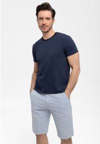 Volcano - Bawełniany t-shirt T-CAS. Okazja: na co dzień. Kolor: niebieski. Materiał: bawełna. Wzór: melanż. Sezon: lato. Styl: casual #1