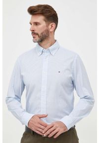 TOMMY HILFIGER - Tommy Hilfiger koszula bawełniana męska kolor niebieski regular z kołnierzykiem button-down. Typ kołnierza: button down. Kolor: niebieski. Materiał: bawełna. Długość: długie