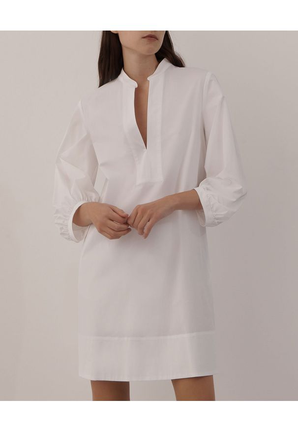 Marella - MARELLA - Biała bawełniana sukienka Stuarda. Kolor: biały. Materiał: bawełna. Wzór: ażurowy. Typ sukienki: proste. Długość: mini