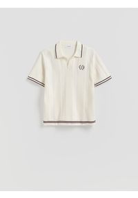Reserved - Sweter polo - złamana biel. Typ kołnierza: polo. Materiał: bawełna, dzianina #1