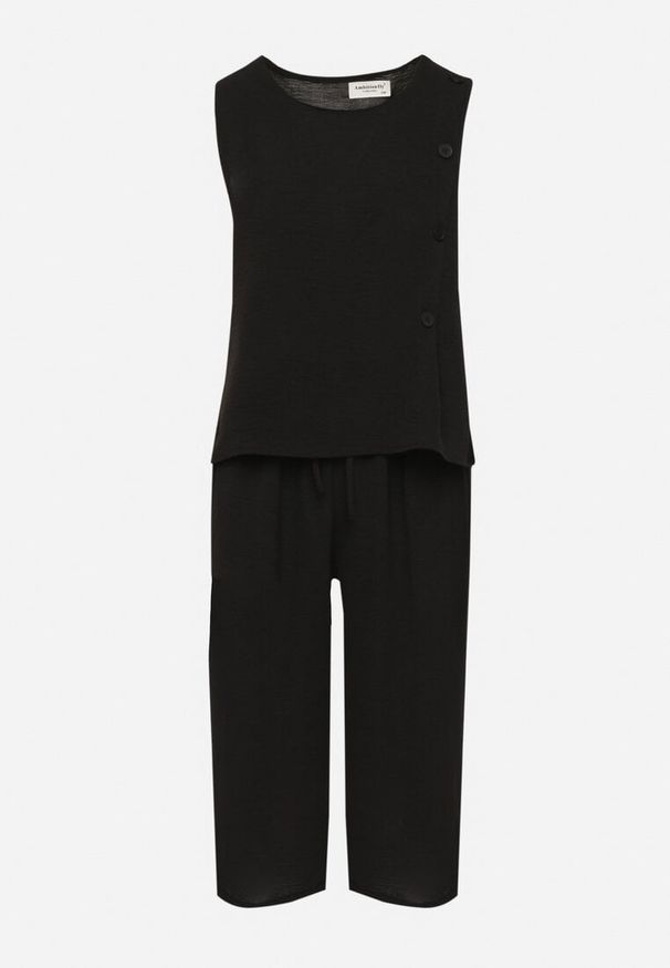 Born2be - Czarny Komplet Koszulka bez Rękawów z Guzikami i Luźne Spodnie 3/4 Ravialle. Kolor: czarny. Materiał: materiał