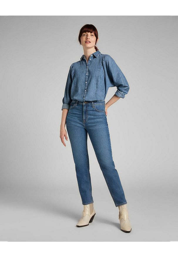 Lee - LEE VOLUME SLEEVE SHIRT DAMSKA MATERIAŁOWA JEANSOWA BLUE YONDER L45BZSS 112140141. Materiał: jeans, materiał