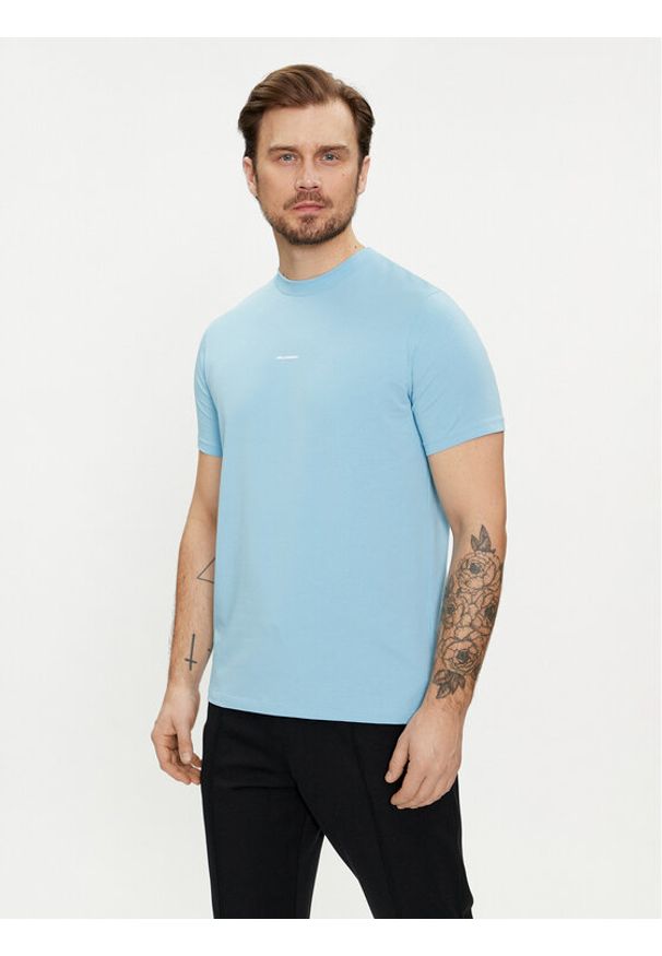 Karl Lagerfeld - KARL LAGERFELD T-Shirt 755057 542221 Niebieski Regular Fit. Typ kołnierza: dekolt w karo. Kolor: niebieski. Materiał: bawełna
