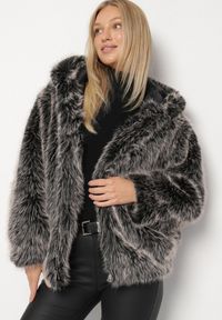 Born2be - Szara Futrzana Kurtka z Nieodpinanym Kapturem Lanellea. Okazja: na co dzień. Kolor: szary. Materiał: futro. Styl: casual, elegancki #4
