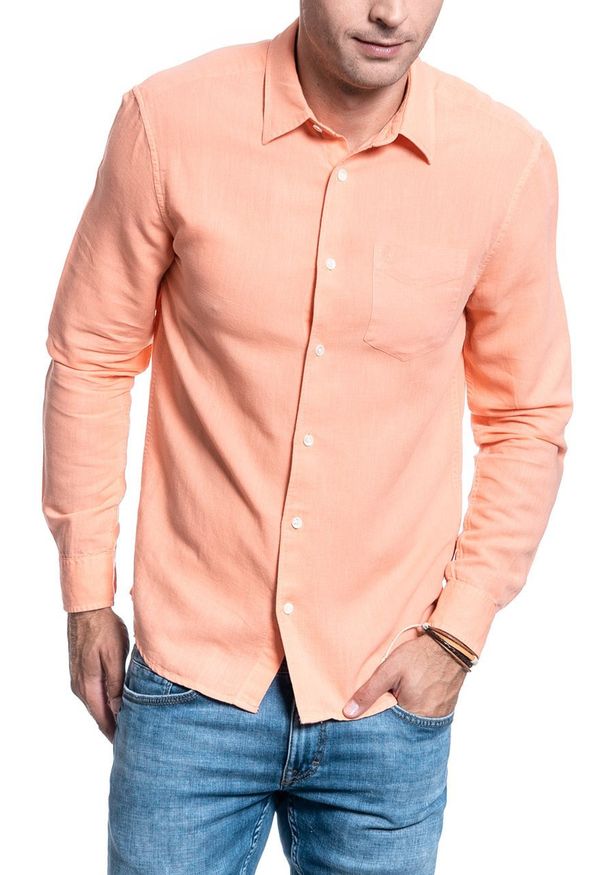 Wrangler - KOSZULA MĘSKA WRANGLER LS 1 PKT SHIRT MELON ORANGE W5A9LOA04 112130086