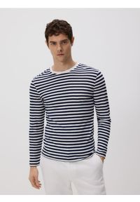 Reserved - Dzianinowy longsleeve z dodatkiem lnu - granatowy. Kolor: niebieski. Materiał: dzianina, len. Długość rękawa: długi rękaw #1