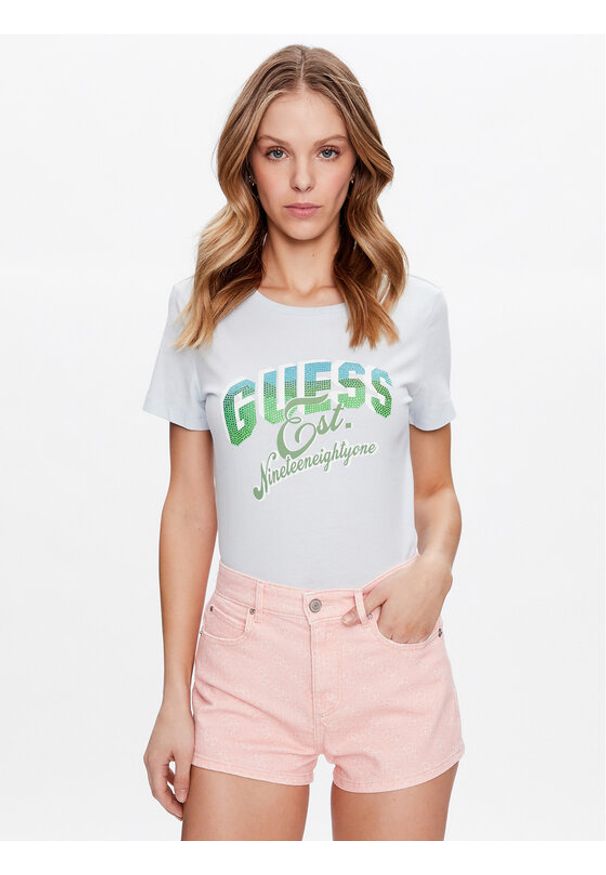 Guess T-Shirt Shaded Logo W3GI34 I3Z14 Niebieski Regular Fit. Kolor: niebieski. Materiał: bawełna