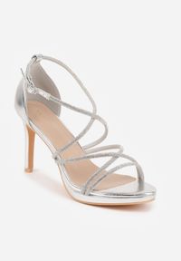 Born2be - Srebrne Sandały na Szpilce VICES Ozdobione Cyrkoniami Orinia. Zapięcie: pasek. Kolor: srebrny. Wzór: aplikacja. Obcas: na szpilce. Styl: elegancki #5