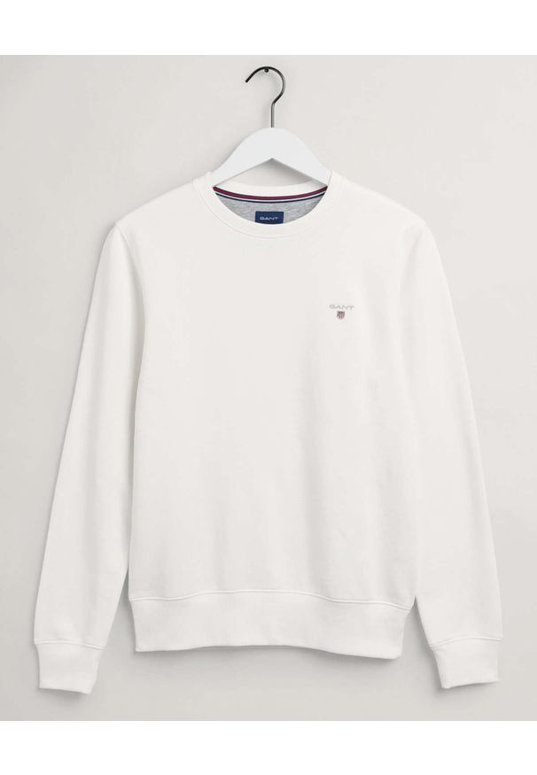 GANT - Biała bluza z haftowanym logo. Kolor: biały. Materiał: materiał. Długość rękawa: długi rękaw. Długość: długie. Wzór: haft