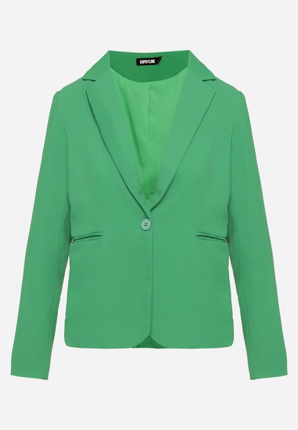 Born2be - Zielona Marynarka Zapinana na Guzik z Kieszonkami Parveta. Okazja: na co dzień. Kolor: zielony. Styl: klasyczny, elegancki, casual