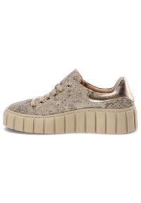 DAMISS - Złote Sneakersy Damskie Damiss Modne Obuwie. Kolor: złoty. Materiał: zamsz, skóra. Szerokość cholewki: normalna. Wzór: jednolity, motyw zwierzęcy, nadruk #7