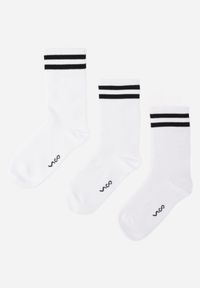 Renee - Białe Bawełniane Skarpety za Kostkę 3-Pack z Paskami i Napisem Bedli. Kolor: biały. Materiał: bawełna. Wzór: napisy #1