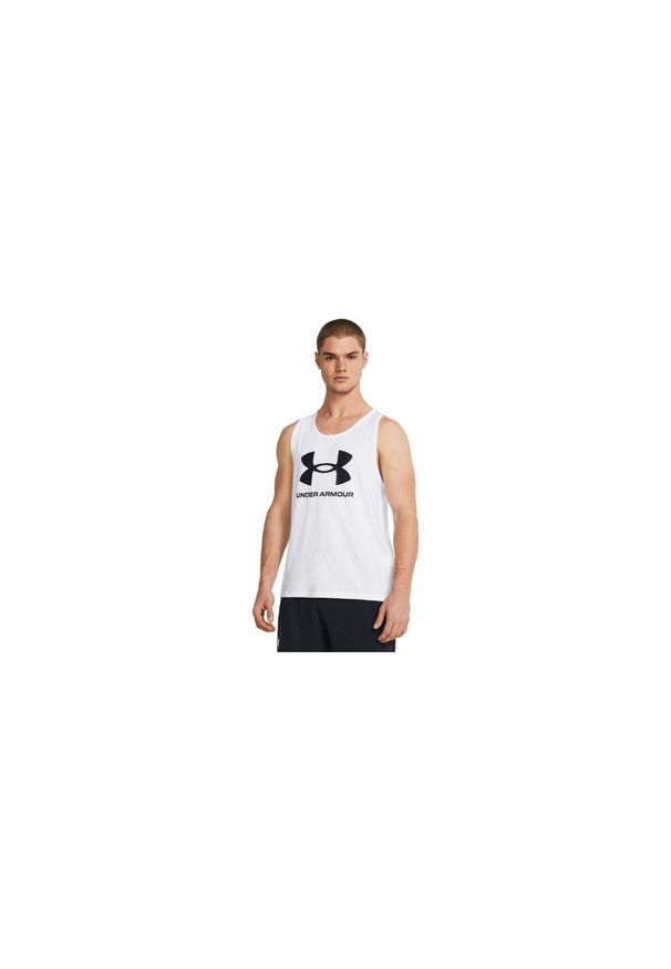 Under Armour - Koszulka męska tank top UNDER ARMOUR 1382883 bez rękawów. Kolor: biały. Długość rękawa: bez rękawów