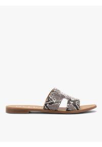 Ryłko - Klapki damskie we wzór węża z wycięciami. Okazja: na co dzień, na plażę. Kolor: szary. Materiał: skóra. Sezon: lato. Styl: street, casual #1