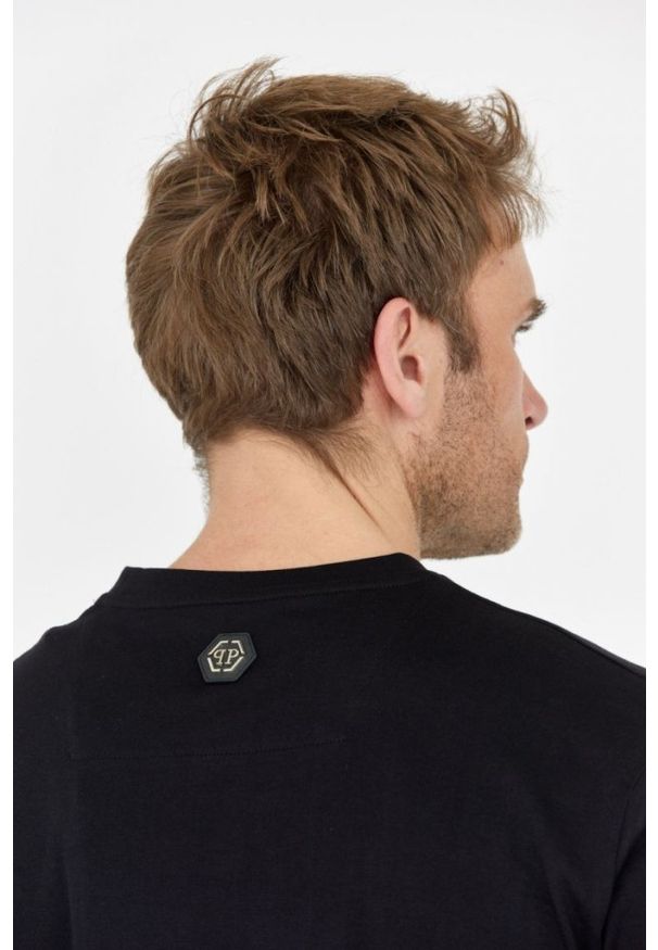 Philipp Plein - PHILIPP PLEIN Czarny t-shirt męski z logo, Rozmiar M. Kolor: czarny