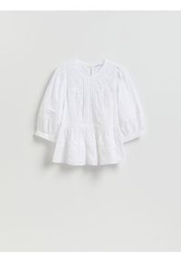 Reserved - Bluzka z haftowanym wzorem - biały. Kolor: biały. Materiał: bawełna. Wzór: haft #1