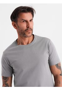 Ombre Clothing - Męski klasyczny bawełniany T-shirt BASIC - szary V3. Okazja: na co dzień. Kolor: szary. Materiał: bawełna. Styl: klasyczny #9