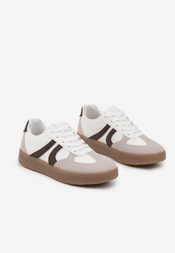 Renee - Biało-Brązowe Sneakersy Klasyczne Tenisówki Setinora. Nosek buta: okrągły. Kolor: biały. Materiał: jeans