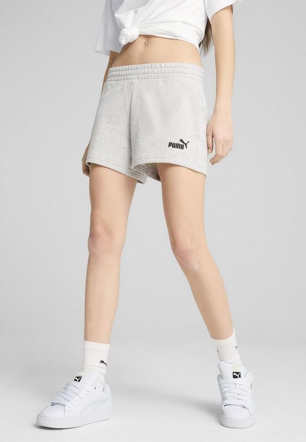 Puma - Damskie szorty z małym logo No. 1 ESS 4'' PUMA Light Gray Heather. Kolor: wielokolorowy, czarny, szary