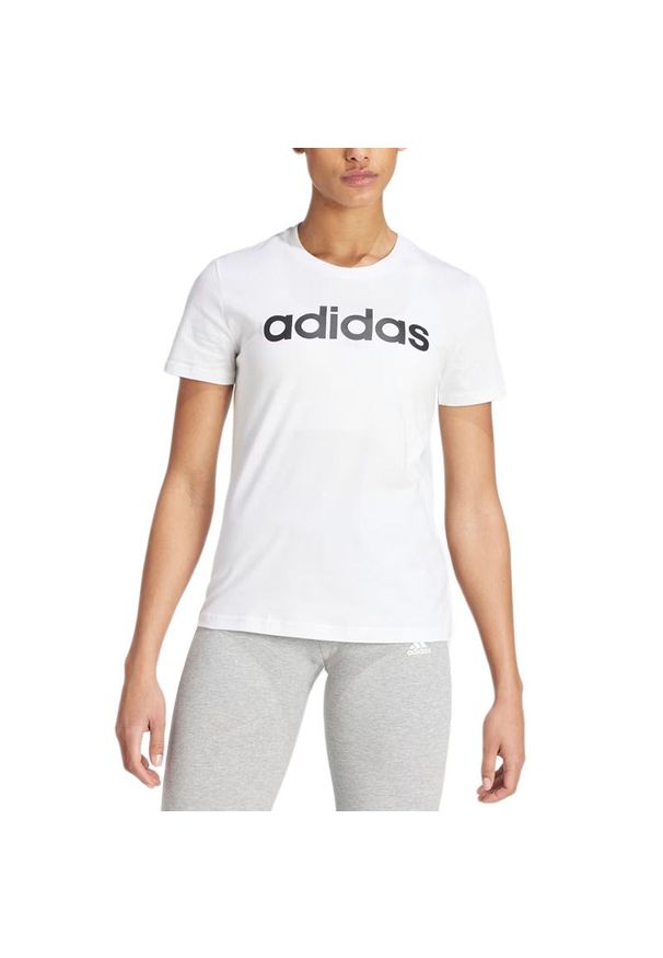 Adidas - Koszulka adidas Sportswear Loungwear Essentials Slim Logo GL0768 - biała. Kolor: biały. Materiał: bawełna. Długość rękawa: krótki rękaw. Długość: krótkie