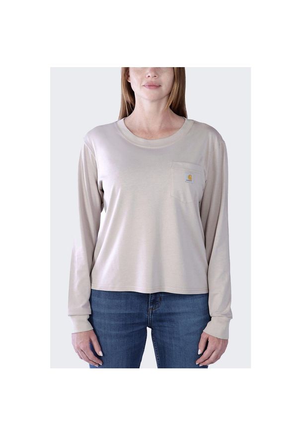 Koszulka bawełniana damska z długim rękawem Carhartt Lightweight Pocket. Kolor: beżowy. Materiał: bawełna. Długość rękawa: długi rękaw. Długość: długie