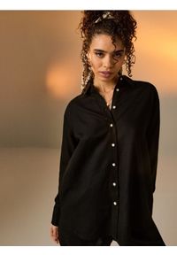 Sinsay - Koszula z domieszką lnu - czarny. Kolor: czarny. Materiał: len