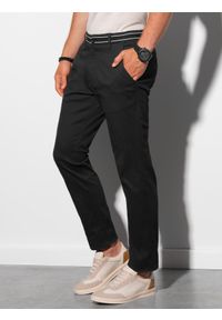 Ombre Clothing - Spodnie męskie chino P156 - czarne - XXL. Okazja: na co dzień. Kolor: czarny. Materiał: elastan, bawełna, tkanina. Styl: casual, klasyczny