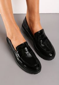 Born2be - Czarne Lakierowane Mokasyny z Wkładką ze Skóry Naturalnej Casiola. Kolor: czarny. Materiał: skóra, lakier. Styl: elegancki #4