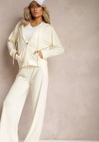Renee - Jasnożółty Luźny Komplet Dresowy Szerokie Spodnie i Bluza z Kapturem Gossame. Kolor: żółty. Materiał: dresówka