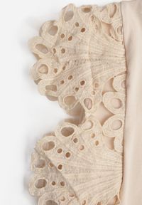 Born2be - Jasnobeżowy Bawełniany Top z Koronką przy Ramionach Learena. Kolor: beżowy. Materiał: bawełna, koronka. Długość rękawa: bez rękawów. Wzór: koronka #7
