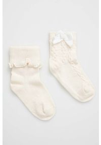 United Colors of Benetton skarpetki niemowlęce 2-pack kolor beżowy. Kolor: beżowy. Materiał: bawełna, włókno #1