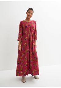 bonprix - Sukienka maxi. Kolor: różowy. Materiał: wiskoza. Wzór: nadruk. Długość: maxi