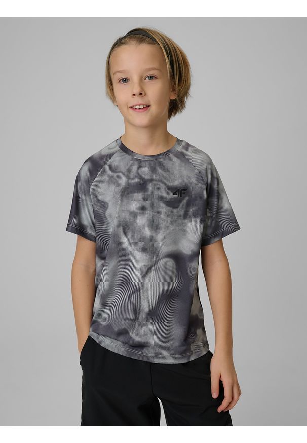 4f - 4F Koszulka sportowa szybkoschnąca chłopięca - szara 158/164 (12-14 lat). Kolor: szary. Materiał: materiał. Sezon: lato