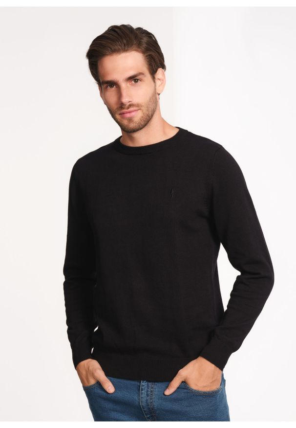 Ochnik - Czarny sweter męski basic. Okazja: na co dzień. Kolor: czarny. Materiał: bawełna. Długość: długie. Styl: casual