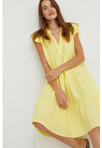 Answear Lab sukienka lniana kolor żółty mini rozkloszowana. Kolor: żółty. Materiał: len. Wzór: gładki. Typ sukienki: rozkloszowane. Styl: wakacyjny. Długość: mini