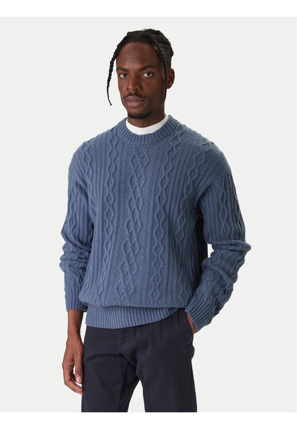 BOSS Sweter Kableto 50548689 Granatowy Regular Fit. Kolor: niebieski. Materiał: wełna