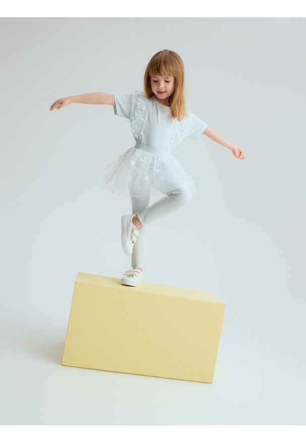 Reserved - Legginsy ze spódnicą - jasnoniebieski. Kolor: niebieski. Materiał: dzianina, bawełna