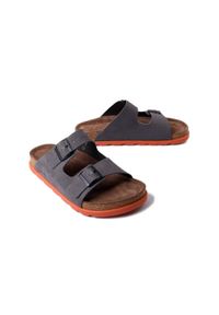 Rieker - RIEKER 21190-40 grey, klapki męskie. Kolor: szary. Materiał: skóra. Obcas: na płaskiej podeszwie