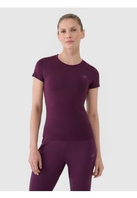 4f - 4F Koszulka treningowa regular szybkoschnąca damska - fioletowa XS. Kolor: fioletowy. Materiał: dzianina, poliester, materiał, włókno, elastan. Długość rękawa: krótki rękaw. Długość: krótkie. Wzór: jednolity, gładki, ze splotem. Sport: fitness #1