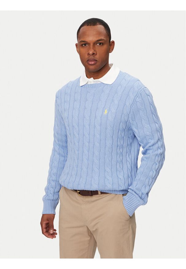 Polo Ralph Lauren Sweter 710775885535 Błękitny Regular Fit. Typ kołnierza: polo. Kolor: niebieski. Materiał: bawełna