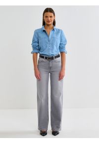 Big-Star - Koszula damska jeansowa na zatrzaski błękitna Arana 110. Typ kołnierza: kołnierzyk klasyczny. Kolor: niebieski. Materiał: jeans. Wzór: aplikacja. Styl: klasyczny, elegancki #1