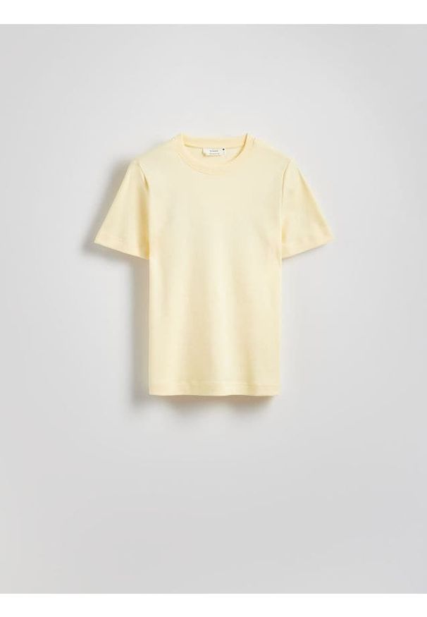 Reserved - T-shirt z bawełny merceryzowanej - kremowy. Kolor: kremowy. Materiał: bawełna