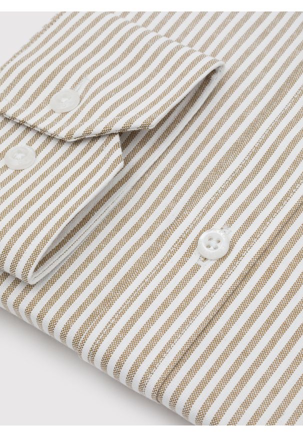 Pako Lorente - PAKO LORENTE - Beżowa koszula męska w paski. Kolor: beżowy. Materiał: bawełna, poliester. Długość: długie. Wzór: paski. Sezon: jesień