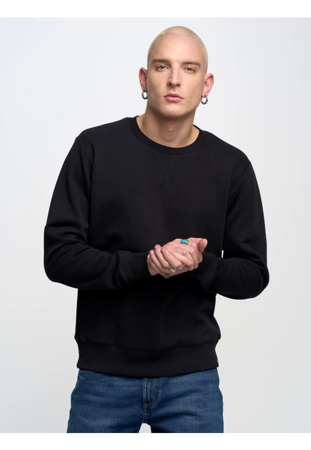 Big-Star - Bluza męska czarna Marltones 906. Okazja: na co dzień. Typ kołnierza: bez kaptura. Kolor: czarny. Materiał: jeans, skóra. Wzór: gładki. Styl: sportowy, klasyczny, elegancki, casual